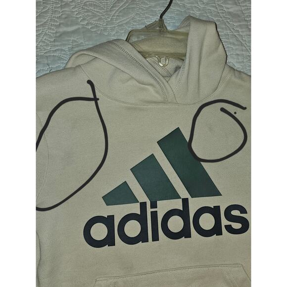Cream With A Green Adidas Logo Fleece Pullover Hoodie Sweatshirt Kids Size Small - Picture 6 of 10